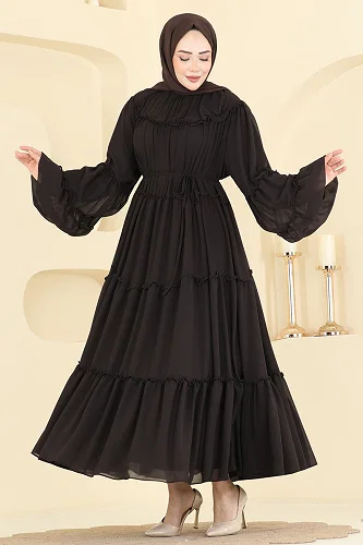 moda selvim فستان سهرة بني 2479ANT466 - Thumbnail