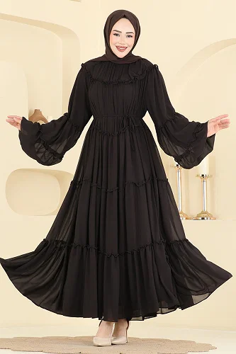 moda selvim فستان سهرة بني 2479ANT466 - Thumbnail