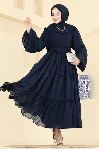 moda selvim Evening Dress 2479ANT466 Navy Blue - Thumbnail