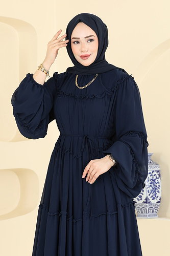 moda selvim فستان سهرة كحلي 2479ANT466 - Thumbnail