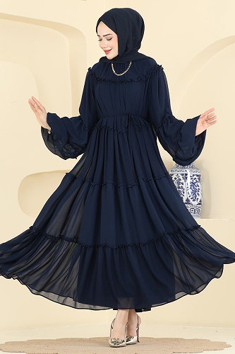 moda selvim فستان سهرة كحلي 2479ANT466 - Thumbnail