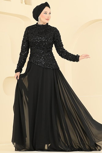 moda selvim Evening Dress 247DMNK1166 Black - Thumbnail