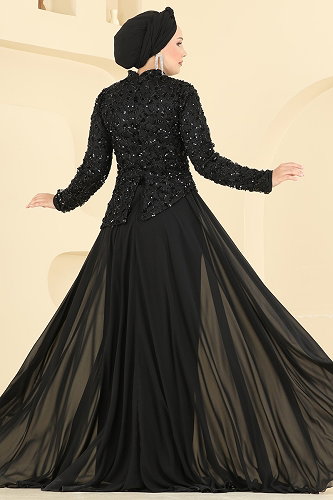 moda selvim Evening Dress 247DMNK1166 Black - Thumbnail