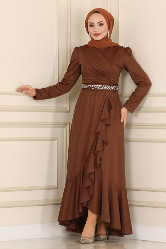 moda selvim Evening Dress 2497ASMK1074 Brown - Thumbnail