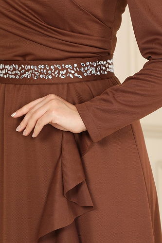 moda selvim فستان سهرة بني 2497ASMK1074 - Thumbnail