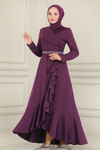 moda selvim Evening Dress 2497ASMK1074 Dark Damson - Thumbnail
