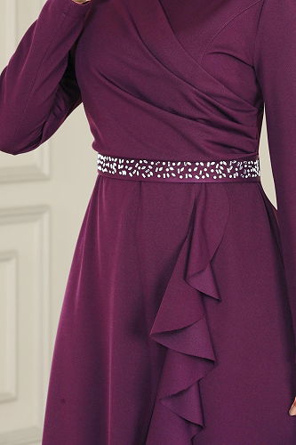moda selvim Evening Dress 2497ASMK1074 Dark Damson - Thumbnail
