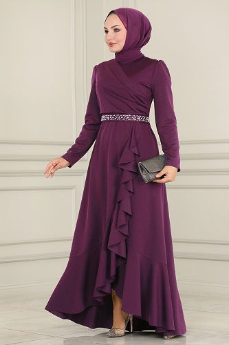 moda selvim Evening Dress 2497ASMK1074 Dark Damson - Thumbnail