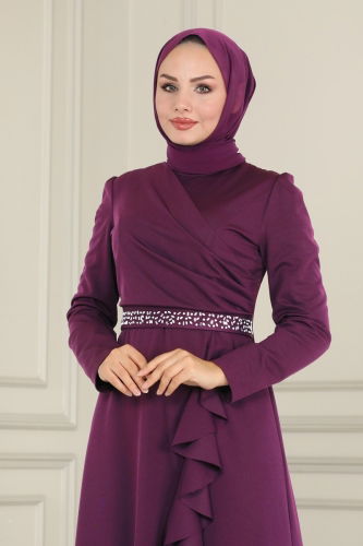 moda selvim فستان سهرة توتي غامق 2497ASMK1074 - Thumbnail
