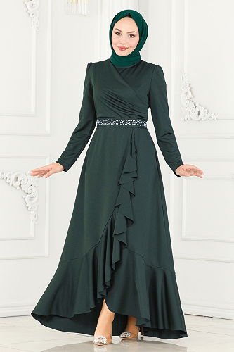 moda selvim Evening Dress 2497ASMK1074 Emerald - Thumbnail