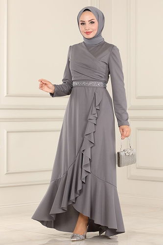 moda selvim Evening Dress 2497ASMK1074 Gray - Thumbnail