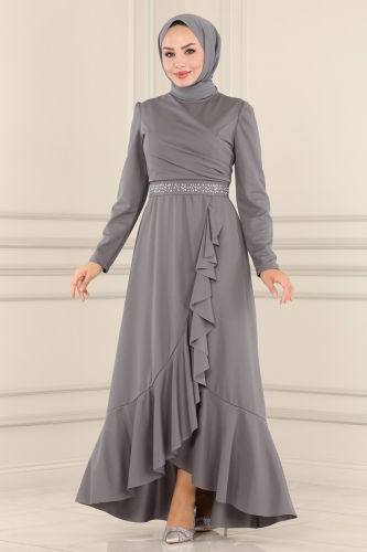 moda selvim Evening Dress 2497ASMK1074 Gray - Thumbnail
