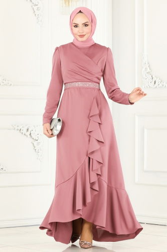 moda selvim Evening Dress 2497ASMK1074 Light Rose Dried - Thumbnail