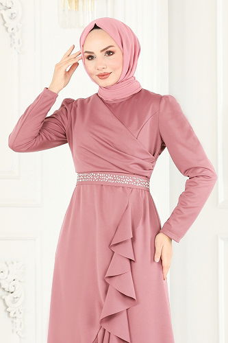 moda selvim Evening Dress 2497ASMK1074 Light Rose Dried - Thumbnail
