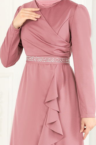 moda selvim فستان سهرة وردي فاتح 2497ASMK1074 - Thumbnail