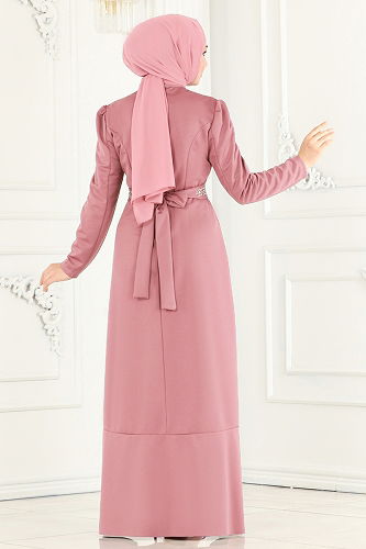 moda selvim فستان سهرة وردي فاتح 2497ASMK1074 - Thumbnail