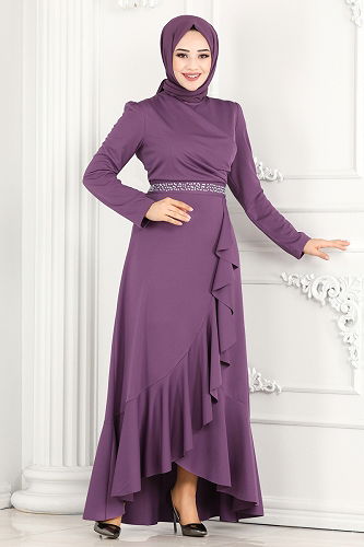 moda selvim Evening Dress 2497ASMK1074 Lilac - Thumbnail