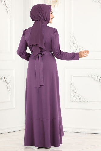 moda selvim فستان سهرة ليلكي 2497ASMK1074 - Thumbnail