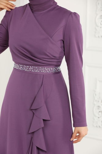 moda selvim فستان سهرة ليلكي 2497ASMK1074 - Thumbnail