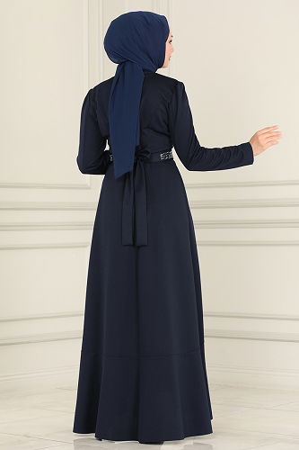 moda selvim Evening Dress 2497ASMK1074 Navy Blue - Thumbnail