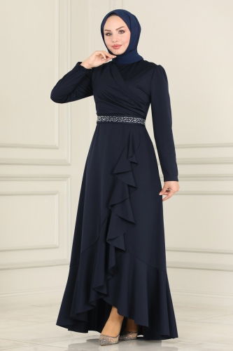 moda selvim فستان سهرة كحلي 2497ASMK1074 - Thumbnail