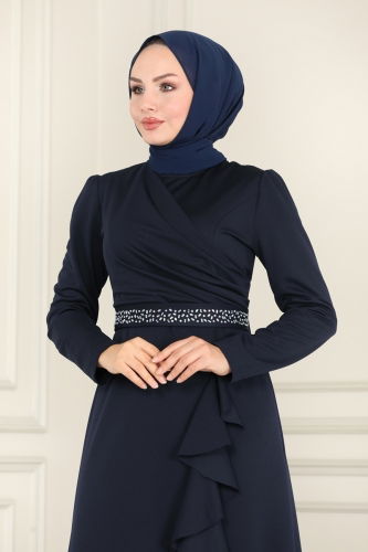 moda selvim فستان سهرة كحلي 2497ASMK1074 - Thumbnail