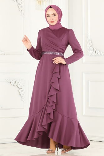 moda selvim فستان سهرة وردي 2497ASMK1074 - Thumbnail