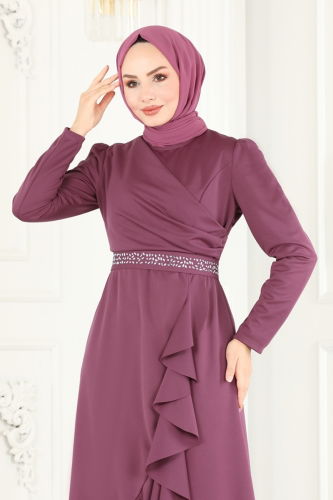 moda selvim فستان سهرة وردي 2497ASMK1074 - Thumbnail