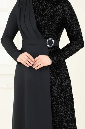 moda selvim Evening Dress 2516ASMK1074 Black - Thumbnail