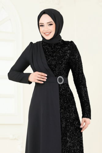 moda selvim فستان سهرة أسود 2516ASMK1074 - Thumbnail