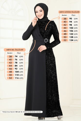 moda selvim فستان سهرة أسود 2516ASMK1074 - Thumbnail