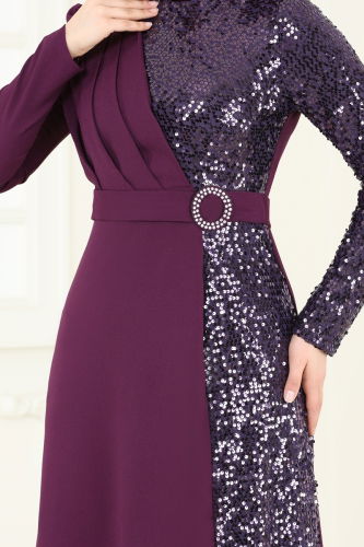 moda selvim فستان سهرة أرجواني 2516ASMK1074 - Thumbnail