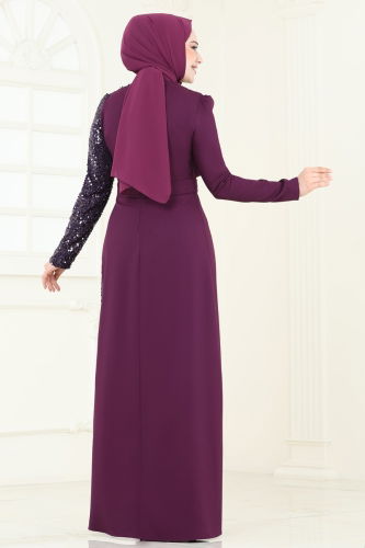 moda selvim فستان سهرة أرجواني 2516ASMK1074 - Thumbnail