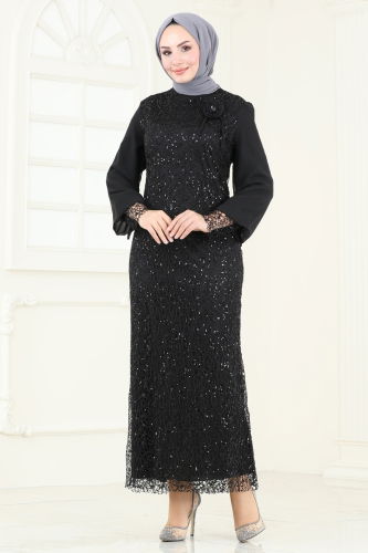 moda selvim Evening Dress 2517DNR1058 Black - Thumbnail