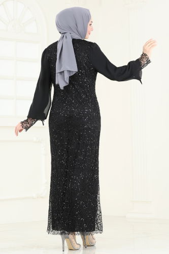 moda selvim Evening Dress 2517DNR1058 Black - Thumbnail