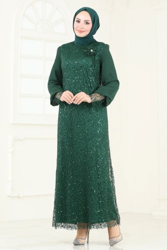 moda selvim Evening Dress 2517DNR1058 Emerald - Thumbnail