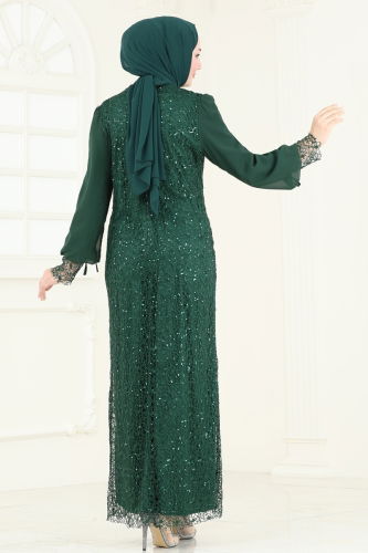 moda selvim Evening Dress 2517DNR1058 Emerald - Thumbnail