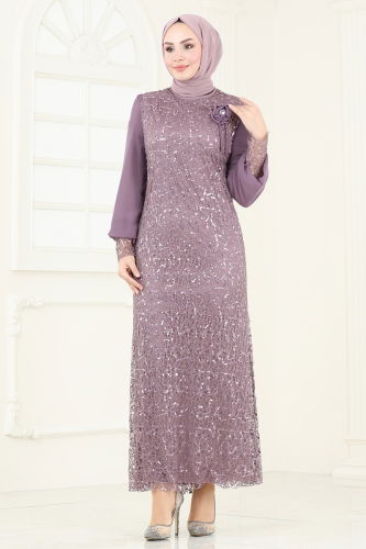 moda selvim Evening Dress 2517DNR1058 Lilac - Thumbnail