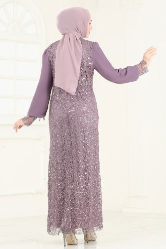 moda selvim Evening Dress 2517DNR1058 Lilac - Thumbnail