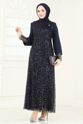 moda selvim Evening Dress 2517DNR1058 Navy Blue - Thumbnail