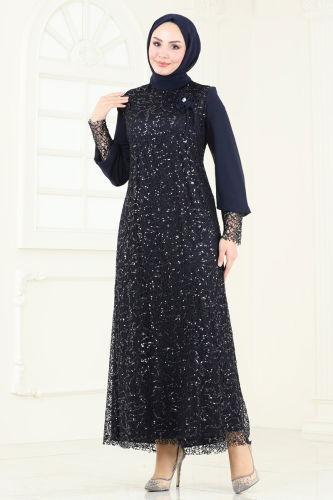 moda selvim Evening Dress 2517DNR1058 Navy Blue - Thumbnail