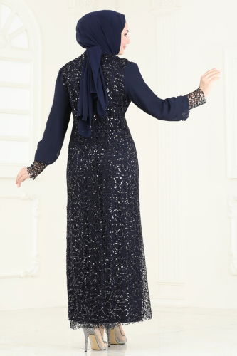 moda selvim Evening Dress 2517DNR1058 Navy Blue - Thumbnail