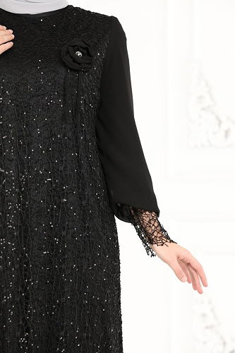 moda selvim فستان سهرة أسود 2517ELC1143 - Thumbnail