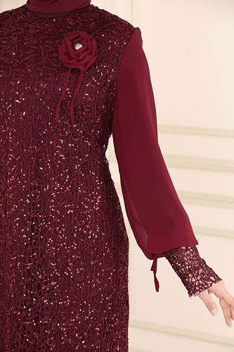 moda selvim Evening Dress 2517ELC1143 Burgundy - Thumbnail