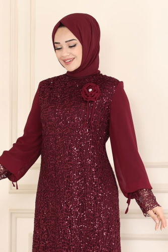 moda selvim Evening Dress 2517ELC1143 Burgundy - Thumbnail
