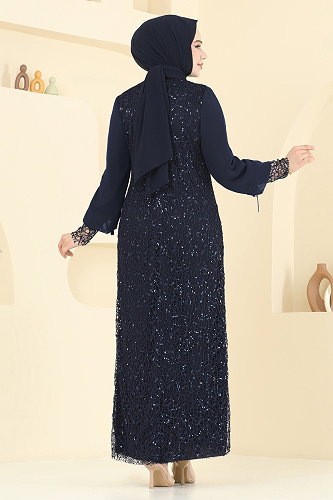 moda selvim Evening Dress 2517ELC1143 Dark Navy Blue - Thumbnail
