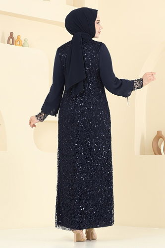 moda selvim فستان سهرة كحلي غامق 2517ELC1143 - Thumbnail