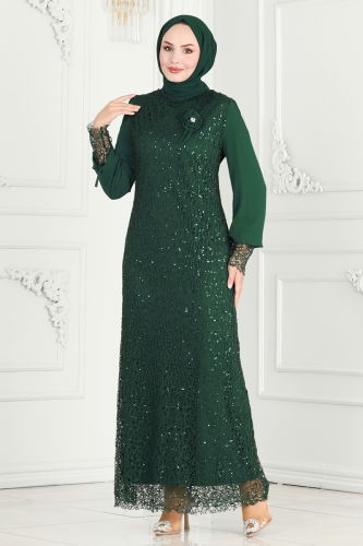 moda selvim Evening Dress 2517ELC1143 Emerald - Thumbnail
