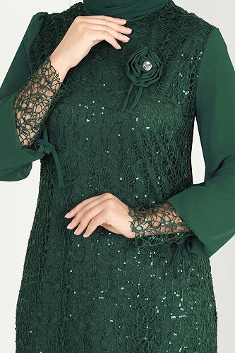 moda selvim Evening Dress 2517ELC1143 Emerald - Thumbnail