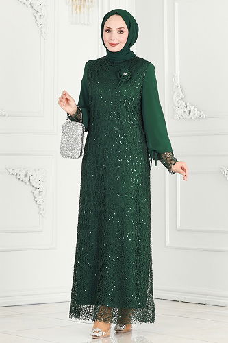 moda selvim Evening Dress 2517ELC1143 Emerald - Thumbnail